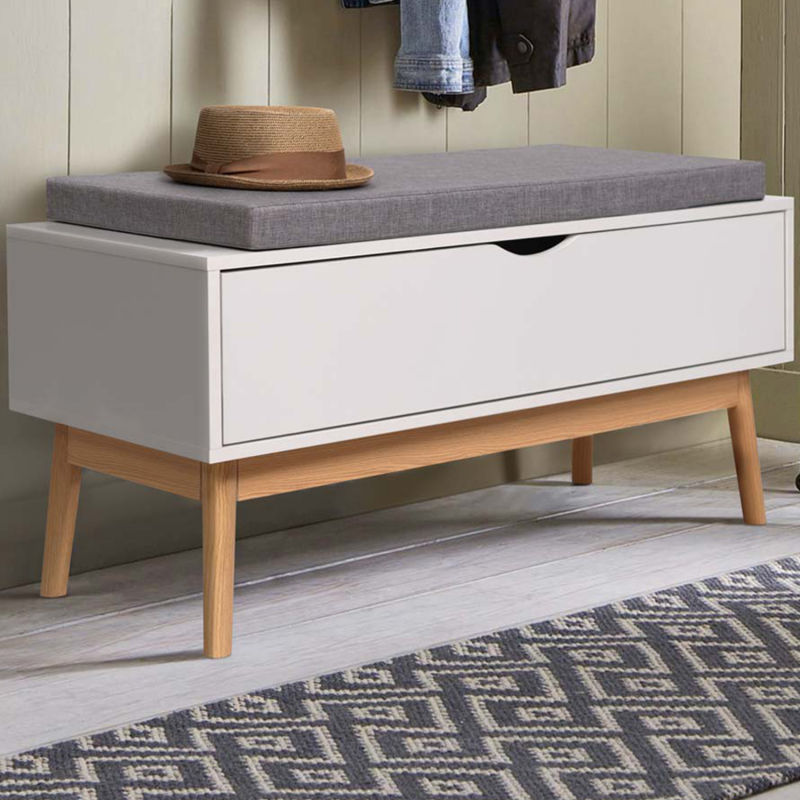 Banc Entrée Chambre Scandinave Bois Rangement Blanc