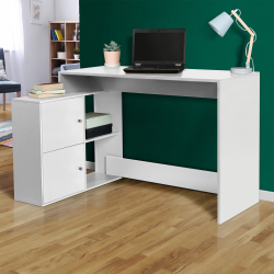 13407 - Scrivania angolare bianca con contenitore Bureau d'angle en forme de L BOB bois blanc