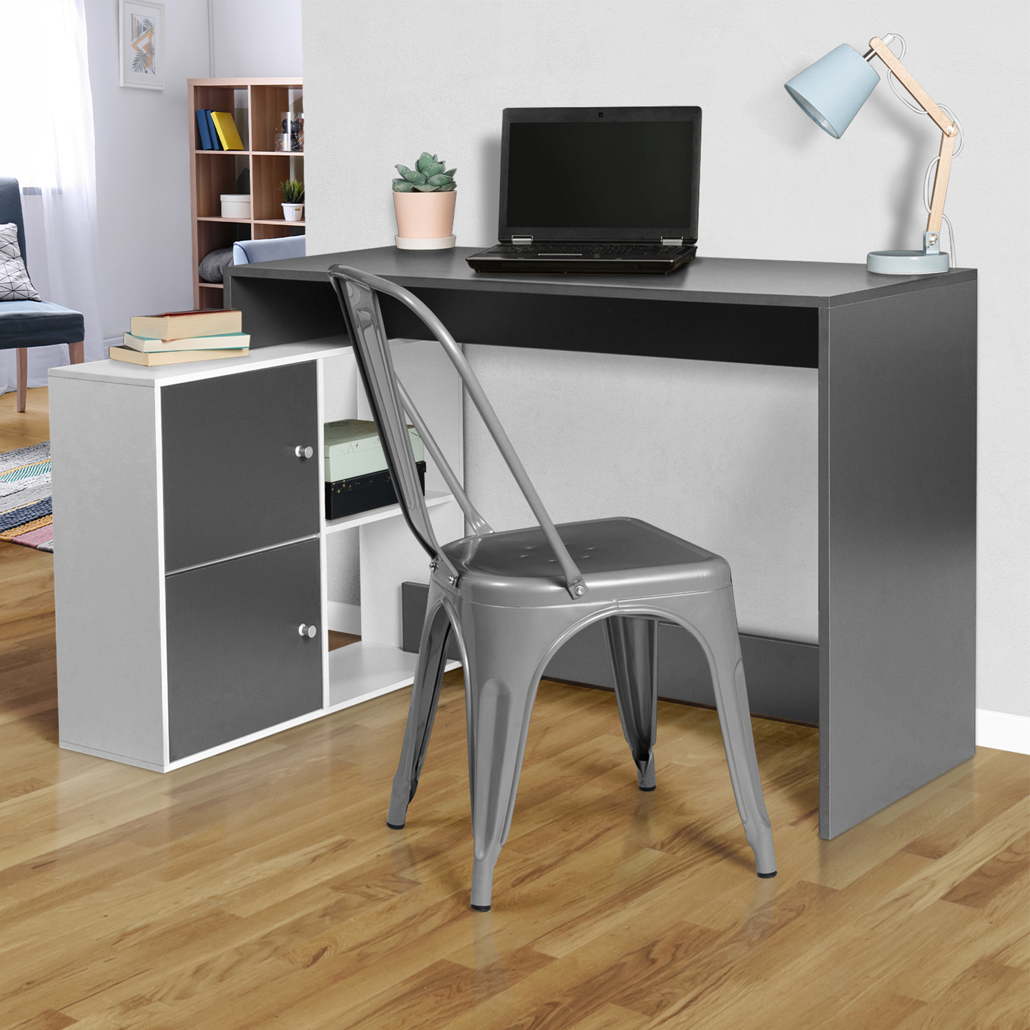 Bureau D Angle Pas Cher Gris Et Blanc Bob Id Market