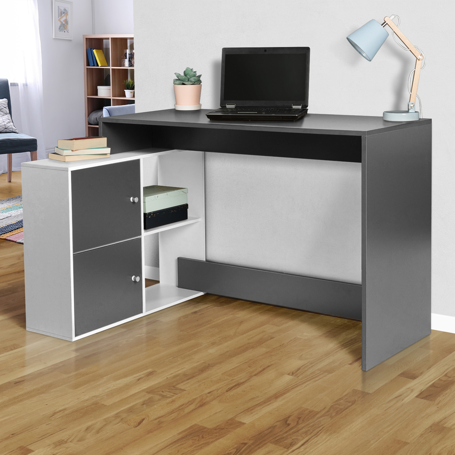 Bureau D Angle Pas Cher Gris Et Blanc Bob Id Market