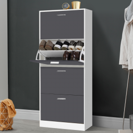 Meuble à chaussures KLARK blanc 4 portes gris foncé Meuble à chaussures KLARK blanc 4 portes gris foncé