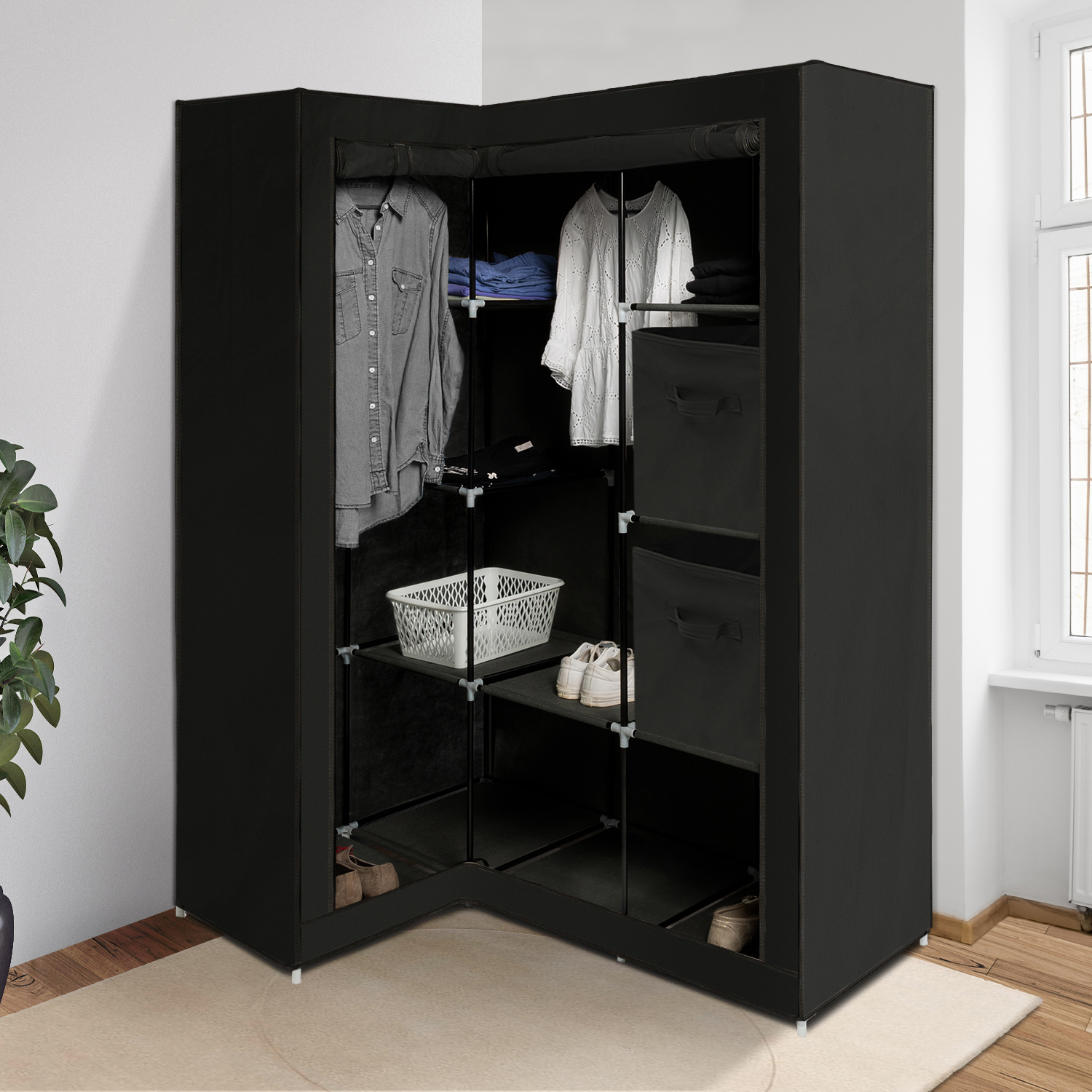 Armoire De Rangement D Angle Noire Dressing Penderie Xxl Tissu