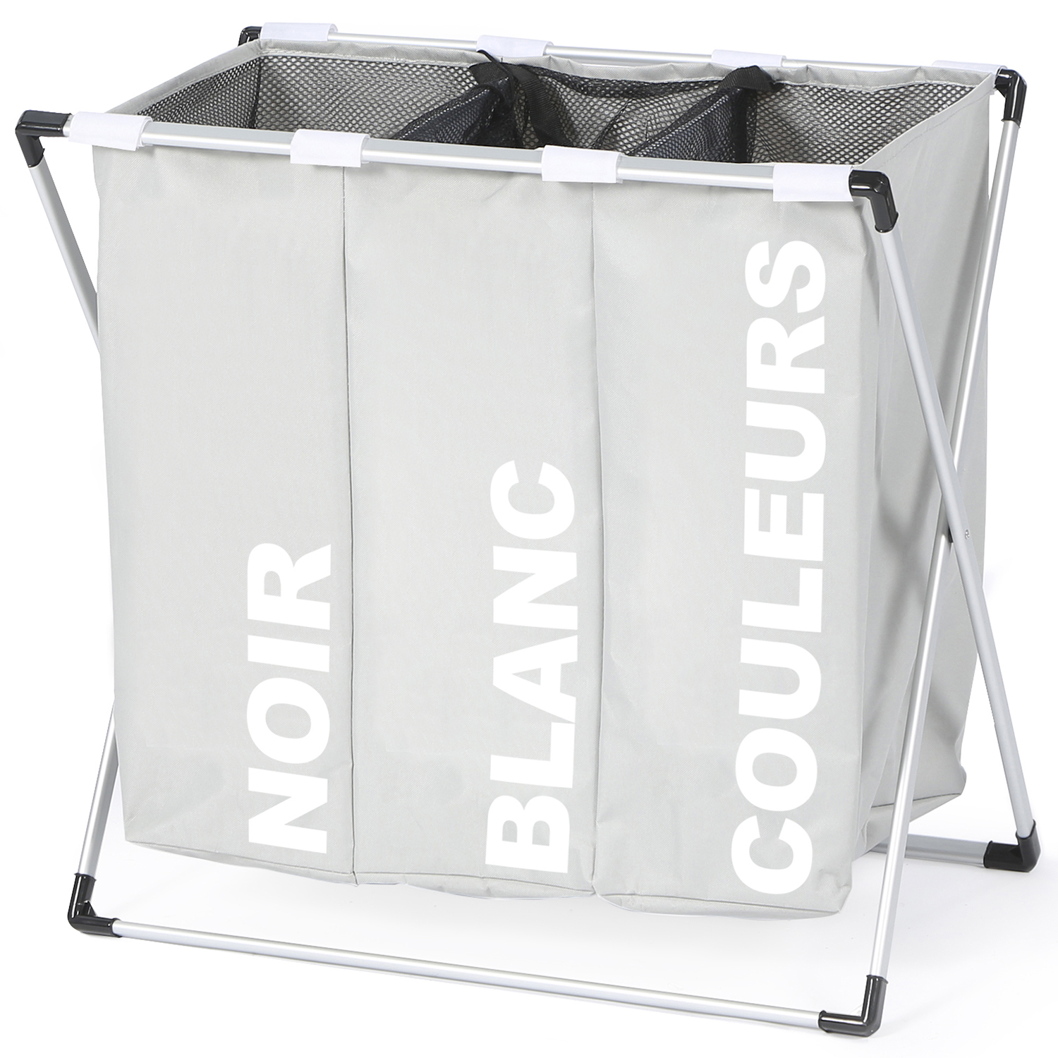 Panier à linge pliable tissu gris 3 compartiments ID Market