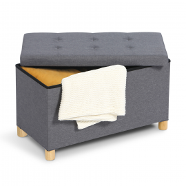 Banc coffre rangement 76 cm en tissu gris anthracite