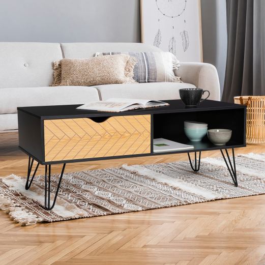 Table basse vintage LEONI motifs graphiques