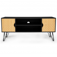 Meuble TV vintage LEONI 2 portes motifs graphiques 113 cm