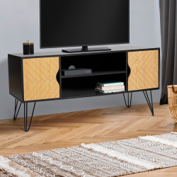 13760 - Porta TV vintage Meuble TV vintage LEONI 2 portes motifs graphiques 113 cm