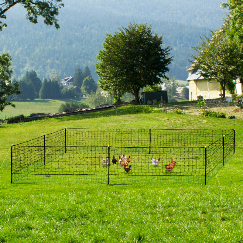 Kit clôture électrifiable filet à poules 24 M avec porte 9 piquets