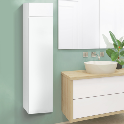 13950 - Colonna portaoggetti sospesa bianca Meuble colonne suspendu 113 cm blanc pour salle de bain LILA
