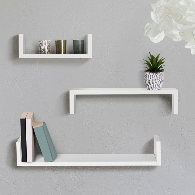 Lot De 3 Étagères Murales, Avec Rebord Avant, Longueur 38 Cm, Blanc - Etagère  murale BUT