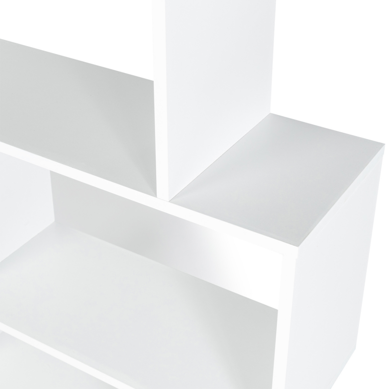 Étagère Bibliothèque Organique Moderne ALESIA - 6 Compartiments Asymétriques En Bois Blanc - 160cm H - Rangement Salon/Bureau