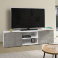 Meuble TV ELI blanc portes effet béton 113 cm