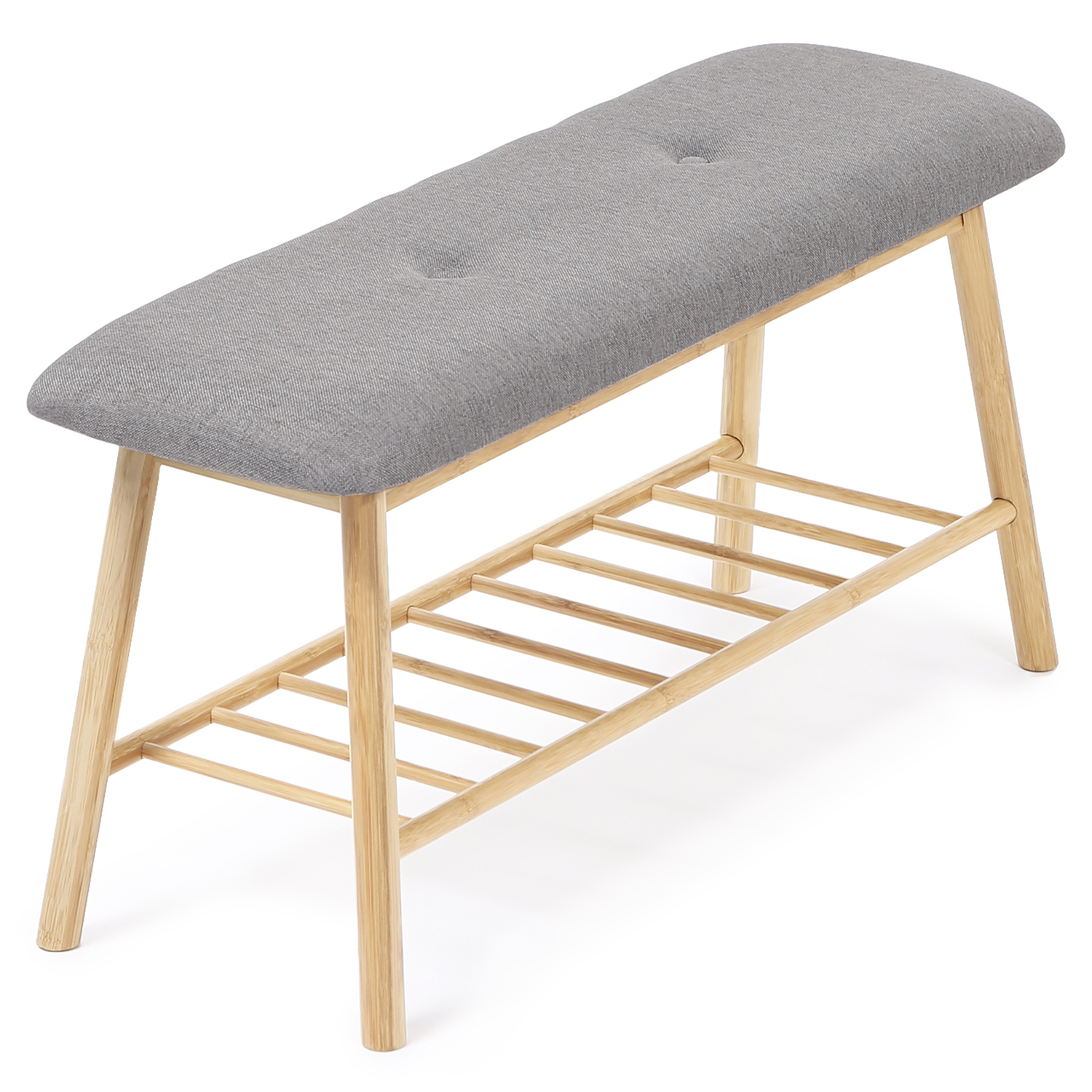 Banc bambou tissu gris style scandinave