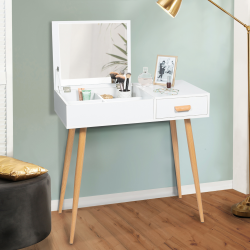 13750 - Tavolino da toilette scandinavo bianco Coiffeuse scandinave LISA miroir rabattable blanche