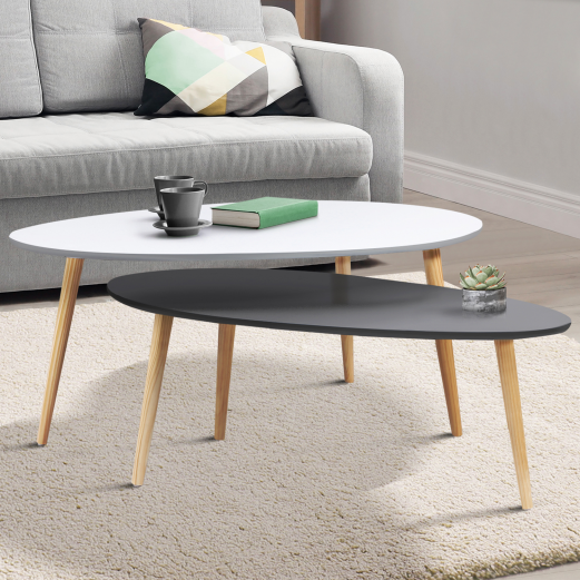 Lot de 2 tables basses gigognes laquées PM gris GM blanc scandinave