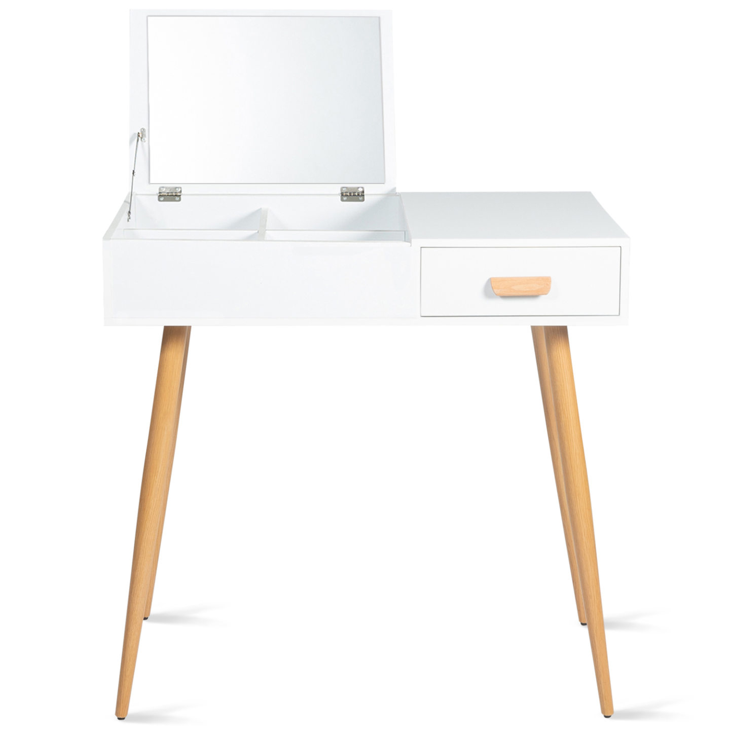 Coiffeuse Scandinave Lisa Avec Miroir Rabattable - Hêtre Et Noir, 4 Compartiments, Tiroir Coulissant