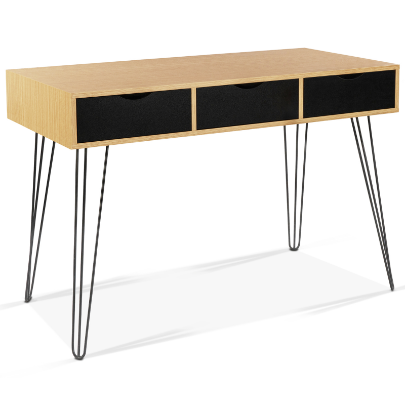 Bureau pas cher aspect bois et pieds en épingle noir