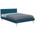 Lit double scandinave Oslo 140x190 cm tissu bleu canard