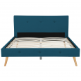 Lit double scandinave Oslo 160x200 cm tissu bleu canard