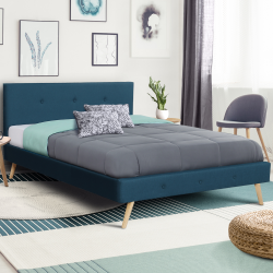 13744 - Letto in stile scandinavo 160x200 cm blu anatra Lit double scandinave Oslo 160x200 cm tissu bleu canard