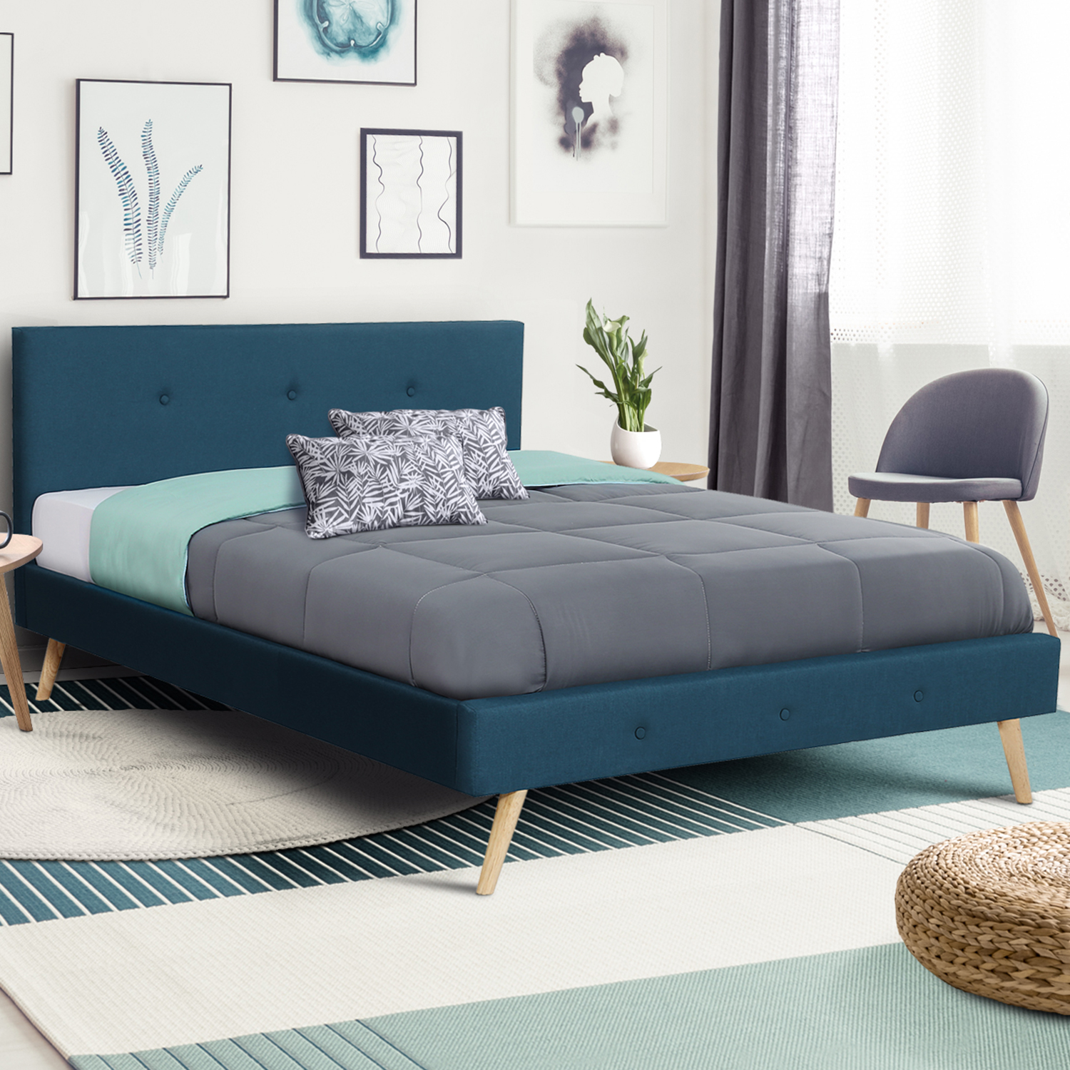 Lit style scandinave 160x200 cm bleu canard