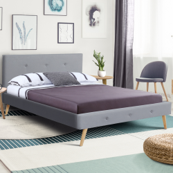 13743 - Letto in stile scandinavo 160x200 cm grigio chiaro Lit double scandinave Oslo 160x200 cm tissu gris clair