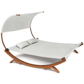 Lit de jardin en bois avec toile écrue et auvent Lit de jardin en bois avec toile écrue et auvent