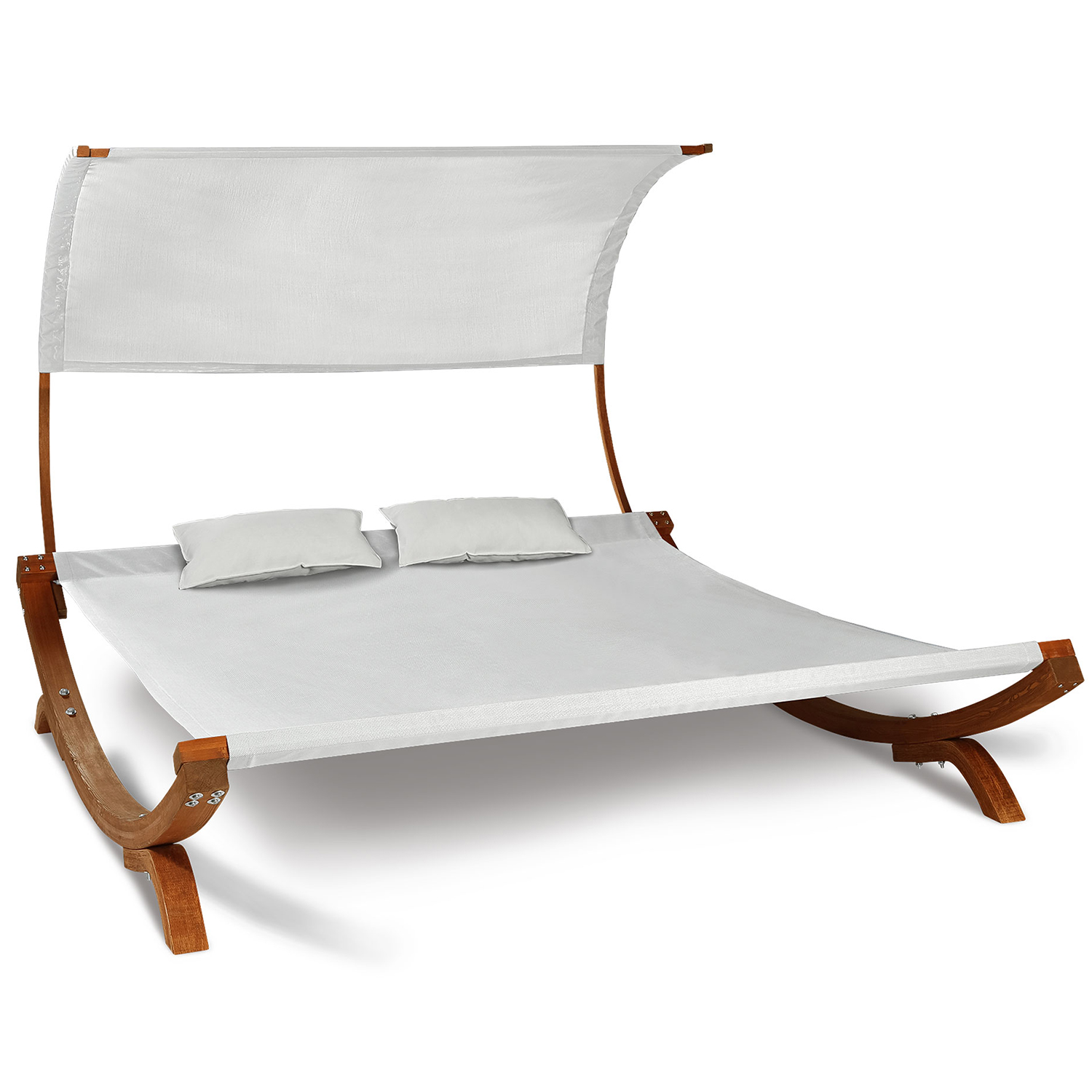 Lit de jardin extérieur en bois toile écrue 2 places avec auvent | ID