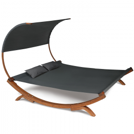 Lit de jardin en bois avec toile gris anthracite et auvent Lit de jardin en bois avec toile gris anthracite et auvent