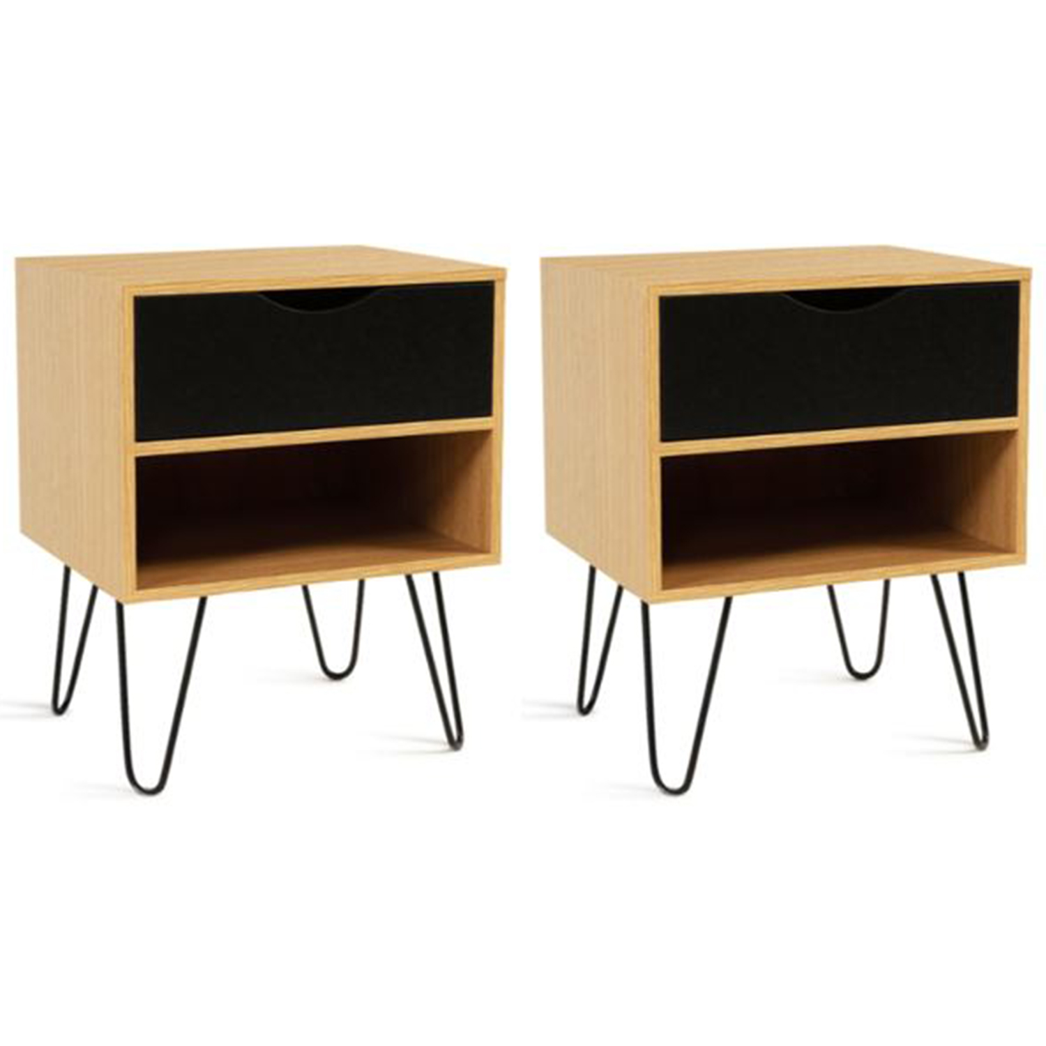 Tables de chevet bois et métal pieds épingle