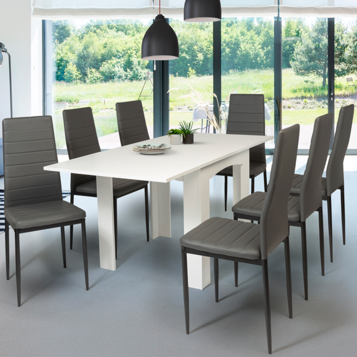 Table à manger extensible rectangle DONA 6-8 personnes blanche 80-160 cm Table à manger extensible rectangle DONA 6-8 personnes blanche 80-160 cm