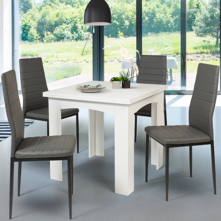 Table à manger extensible rectangle DONA 6-8 personnes blanche 80-160 cm Table à manger extensible rectangle DONA 6-8 personnes blanche 80-160 cm