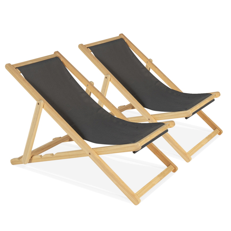 Chiliennes pas cher  lot de 2 chaises longues pliantes toile grise