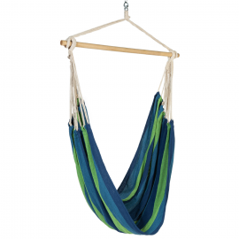 Hamac siège suspendu avec toile rayée bleue et verte Hamac siège suspendu avec toile rayée bleue et verte