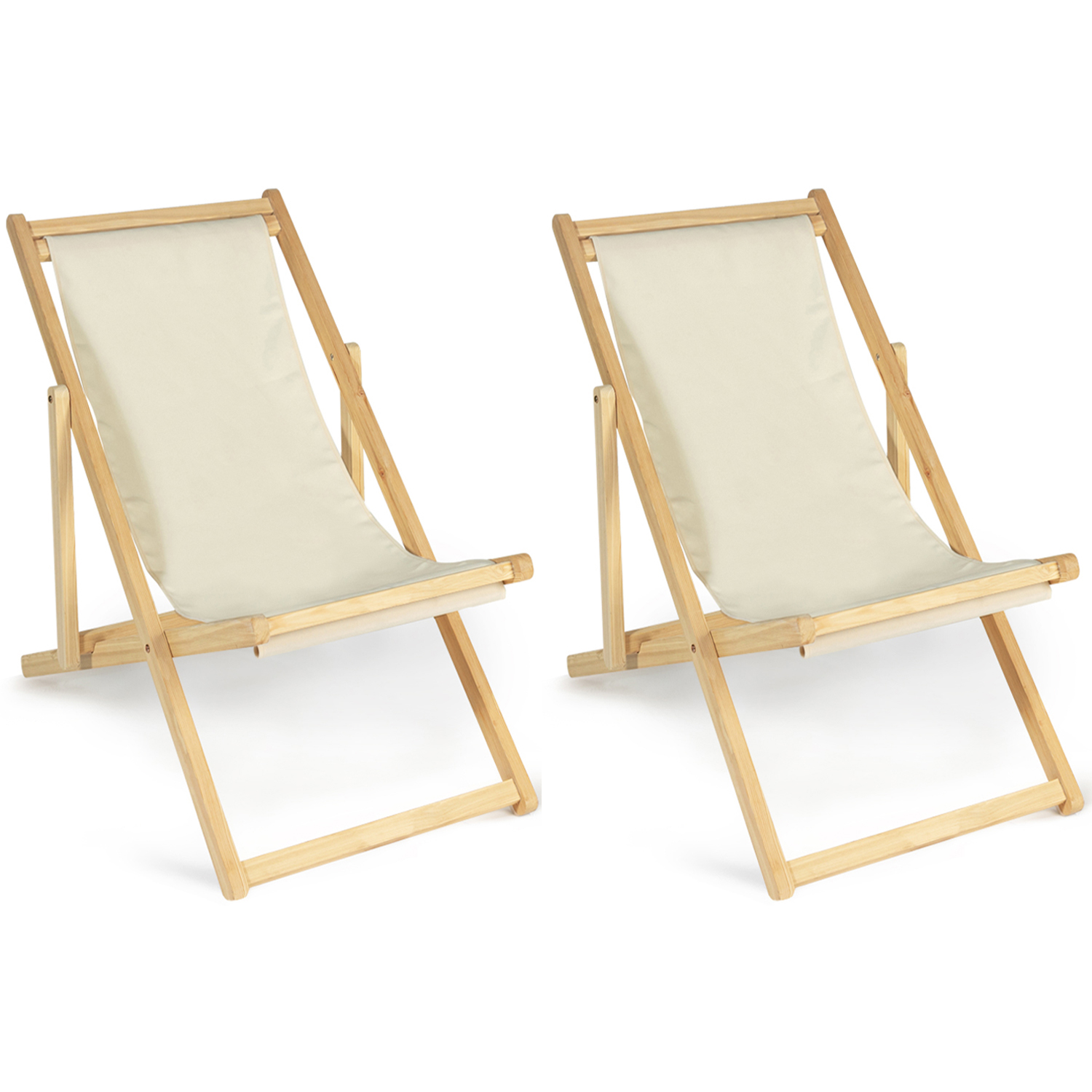 Lot de 2 chaises longues pliantes en bois avec toile écrue IDMarket Lot de 2 chaises longues pliantes en bois avec toile écrue IDMarket