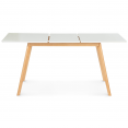 Table scandinave extensible 120-160 x 75 cm blanche pieds bois INGA