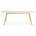 Table extensible scandinave INGA 160-200 cm blanche pieds bois