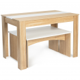 Ensemble table à manger 110 cm et 2 bancs ROZY 4 personnes hêtre et blanc