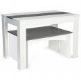 Ensemble table à manger 110 cm et 2 bancs ROZY 4 personnes blanc et gris