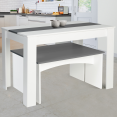 Ensemble table à manger 110 cm et 2 bancs ROZY 4 personnes blanc et gris