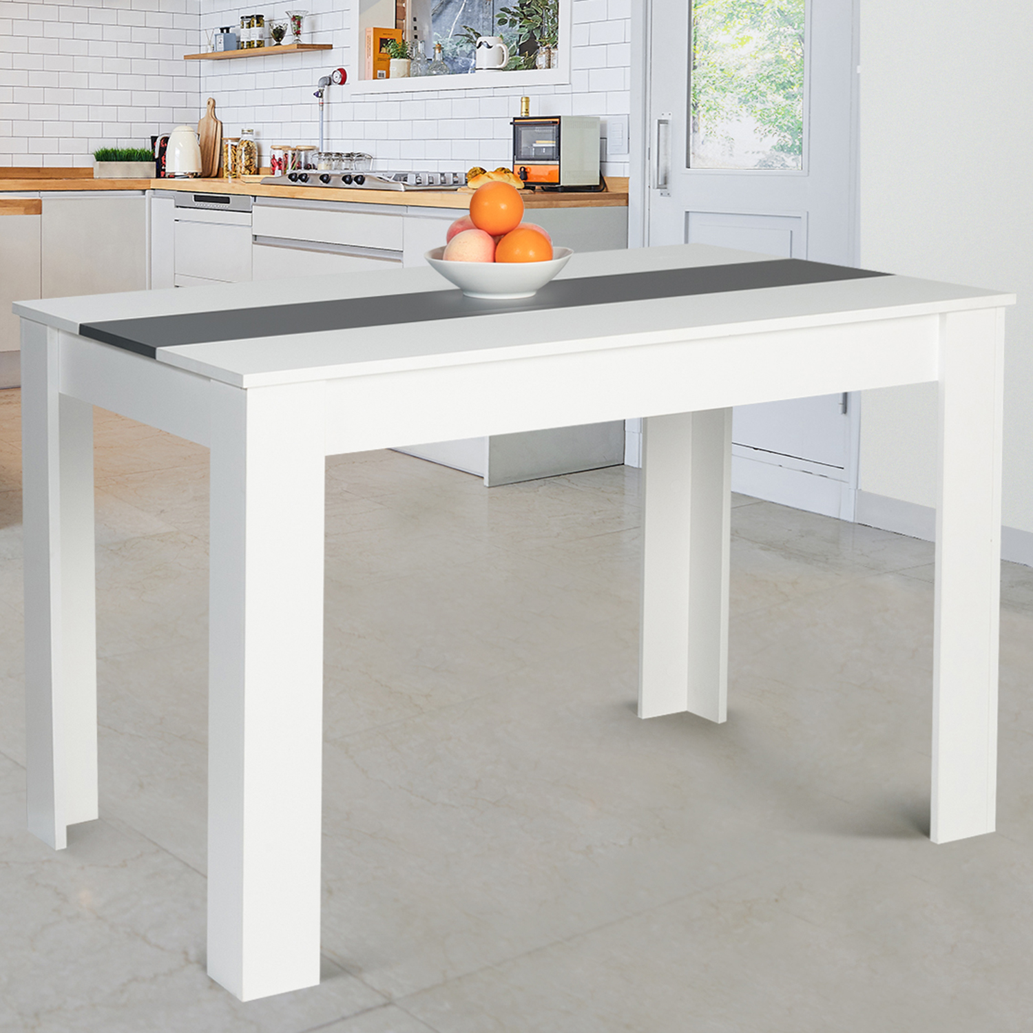 Table à manger 4 personnes pas cher blanche et grise  ID Market