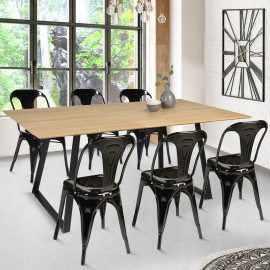 Table à manger extensible rectangle HAVANA 6-8 personnes design industriel 150-180 cm