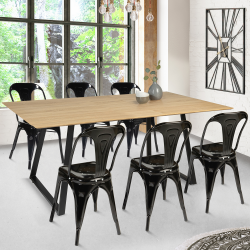 13906 - Tavolo moderno allungabile in legno e metallo Table à manger extensible rectangle HAVANA 6-8 personnes design industriel 150-180 cm