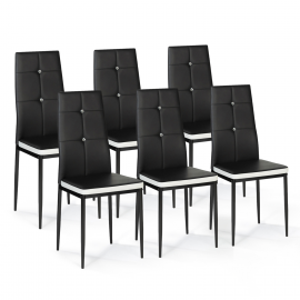 Lot de 6 chaises ROMANE noires bandeau blanc avec strass pour salle à manger Lot de 6 chaises ROMANE noires bandeau blanc avec strass pour salle à manger