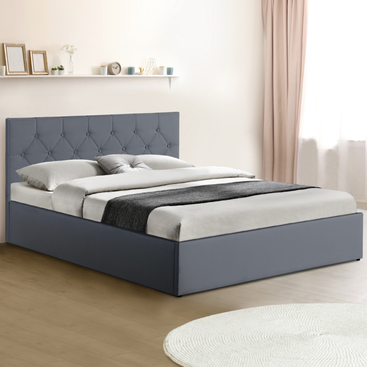 Lit coffre double AUSTIN avec sommier 140 x 190 CM PVC gris