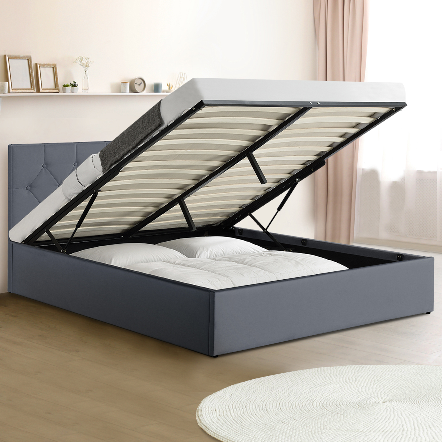 Lit coffre avec tête de lit gris 140x190 CM