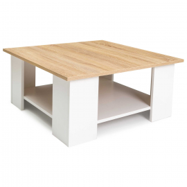 Table basse carrée ELI blanche plateau façon hêtre Table basse carrée ELI blanche plateau façon hêtre