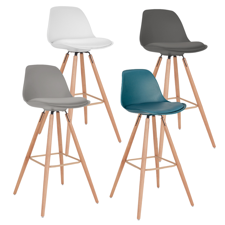 Lot de 4 tabourets de bar SARA GRIS FONCE, GRIS CLAIR, BLANC ET BLEU Lot de 4 tabourets de bar SARA GRIS FONCE, GRIS CLAIR, BLANC ET BLEU