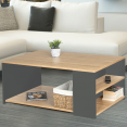 Table basse rangements bois et gris LYA contemporaine