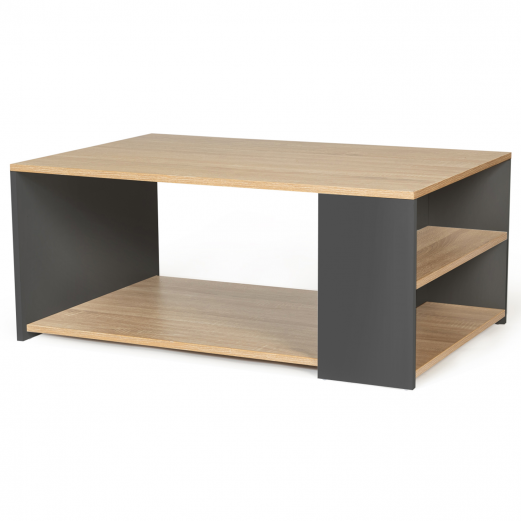 Table basse rangements bois et gris LYA contemporaine